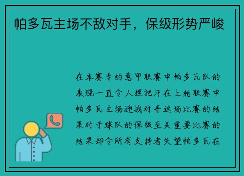 帕多瓦主场不敌对手,保级形势严峻