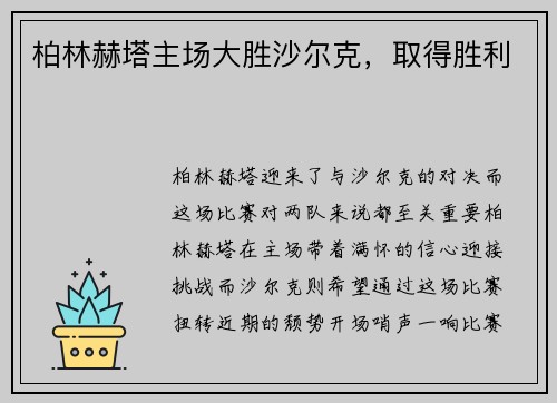 柏林赫塔主场大胜沙尔克，取得胜利