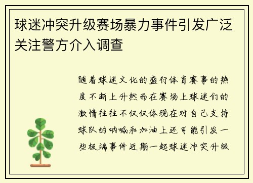 球迷冲突升级赛场暴力事件引发广泛关注警方介入调查